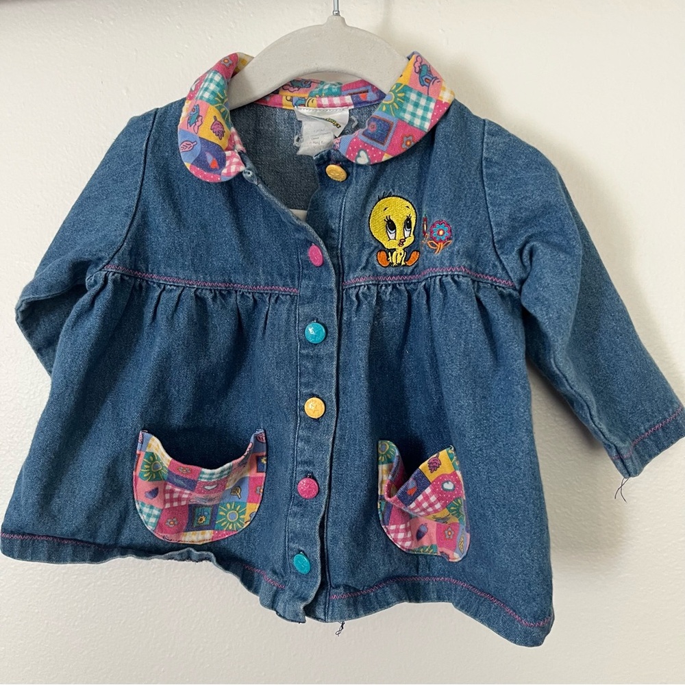 Warner Bros. Tweety Denim Button-Down Jacket with Colorful Trim